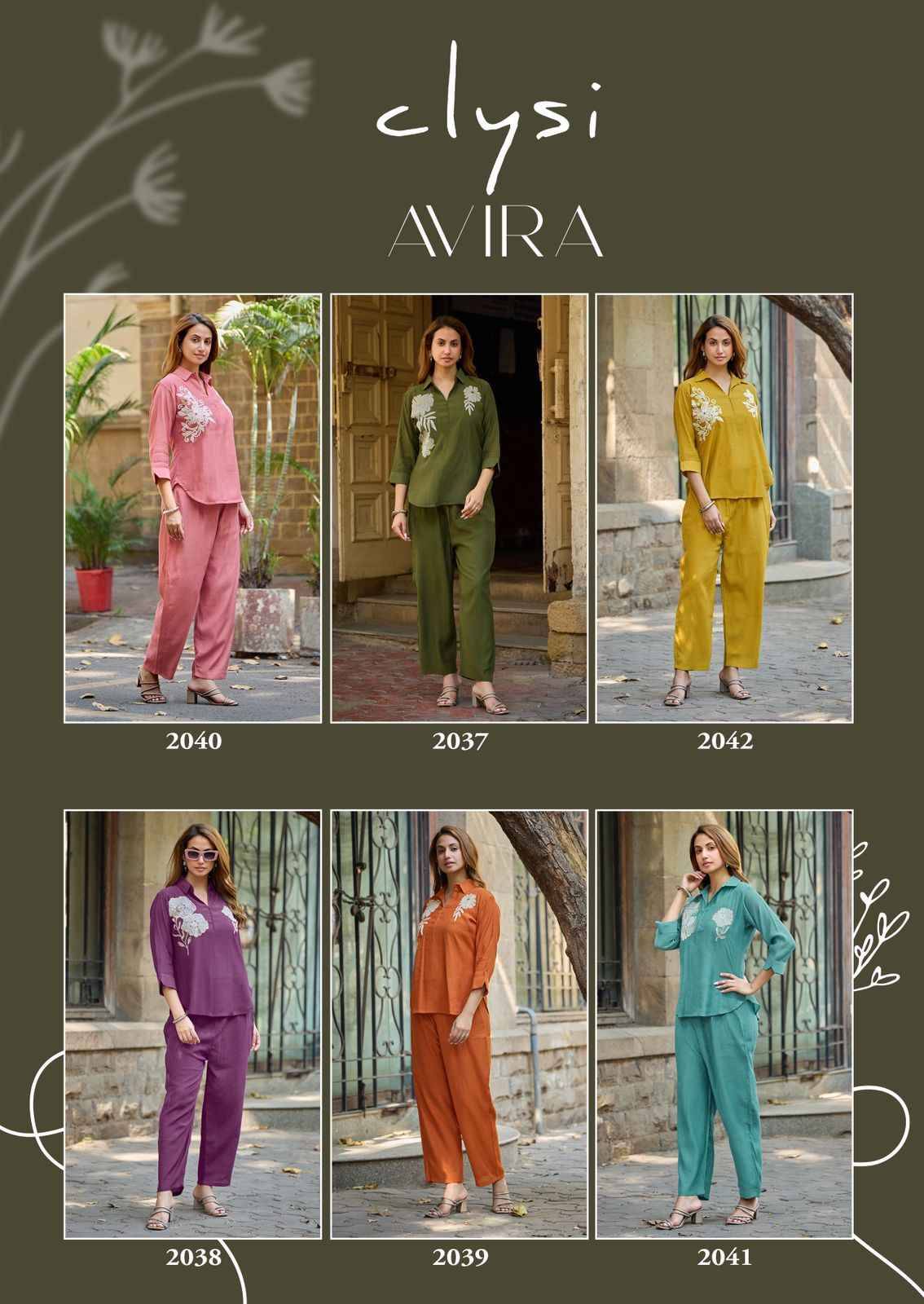 Avira By Clysi 2037 To 2042 Series Designer Collection Viscose Co-ord Set At Wholesale Price